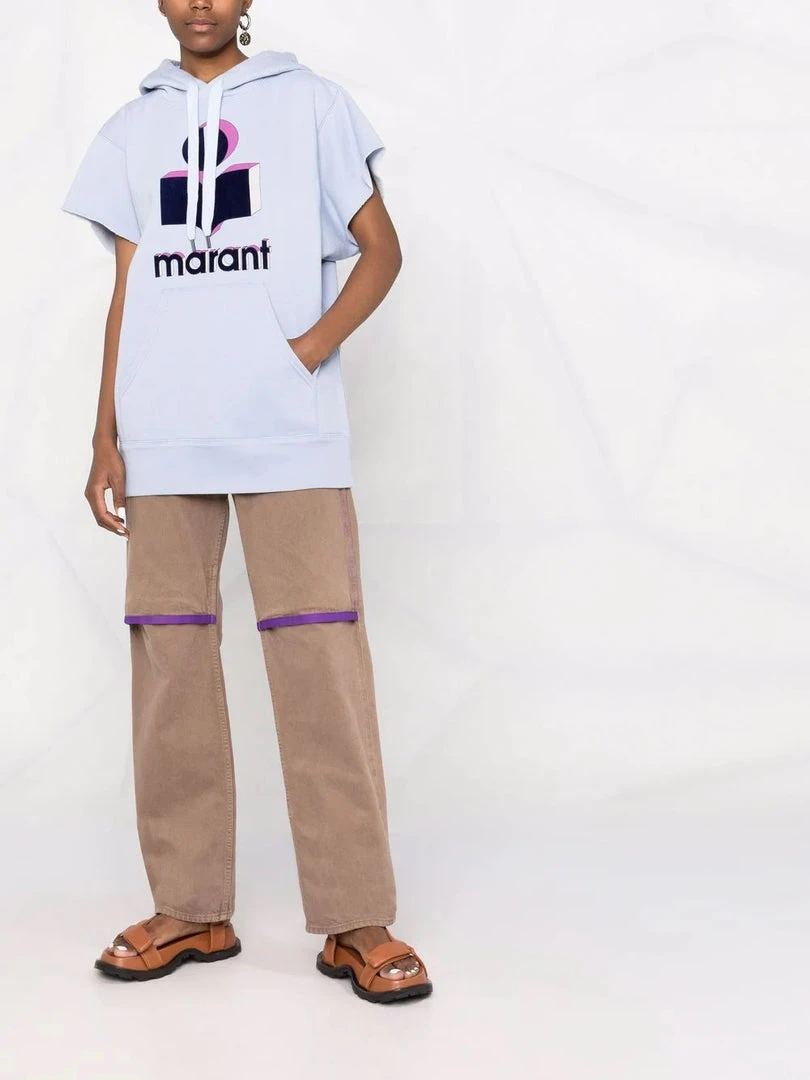 Isabel Marant Etoile Light Blue Oversized 'Milesy' Short Sleeve Logo Hoodie Clothing 4 Isabel Marant Etoile Light Blue Oversized 'Milesy' Short Sleeve Logo Hoodie Clothing