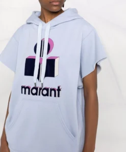 Isabel Marant Etoile Light Blue Oversized 'Milesy' Short Sleeve Logo Hoodie Clothing 12 Isabel Marant Etoile Light Blue Oversized 'Milesy' Short Sleeve Logo Hoodie Clothing