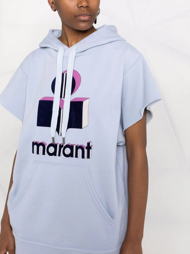 Isabel Marant Etoile Light Blue Oversized 'Milesy' Short Sleeve Logo Hoodie Clothing 7 Isabel Marant Etoile Light Blue Oversized 'Milesy' Short Sleeve Logo Hoodie Clothing