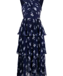 Self Portrait 'Pansy Print Chiffon Crossover Midi Dress'
