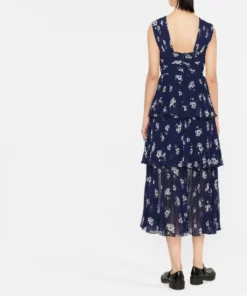 Self Portrait 'Pansy Print Chiffon Crossover Midi Dress'
