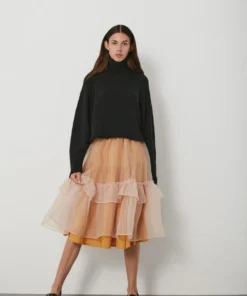 Rabens Saloner Mustard 'Pilar' Layered Organza Skirt Clothing
