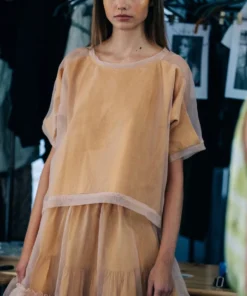 Rabens Saloner Clothing Mustard 'Pim' Layered Organza Top