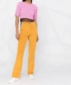 Ganni Pink ‘Smocked Satin Beaded Fringe Top’