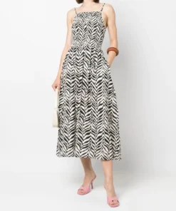 Faithfull The Brand Printed 'Nolie' Shirred Midi Dress Clothing 8 Faithfull The Brand Printed 'Nolie' Shirred Midi Dress Clothing
