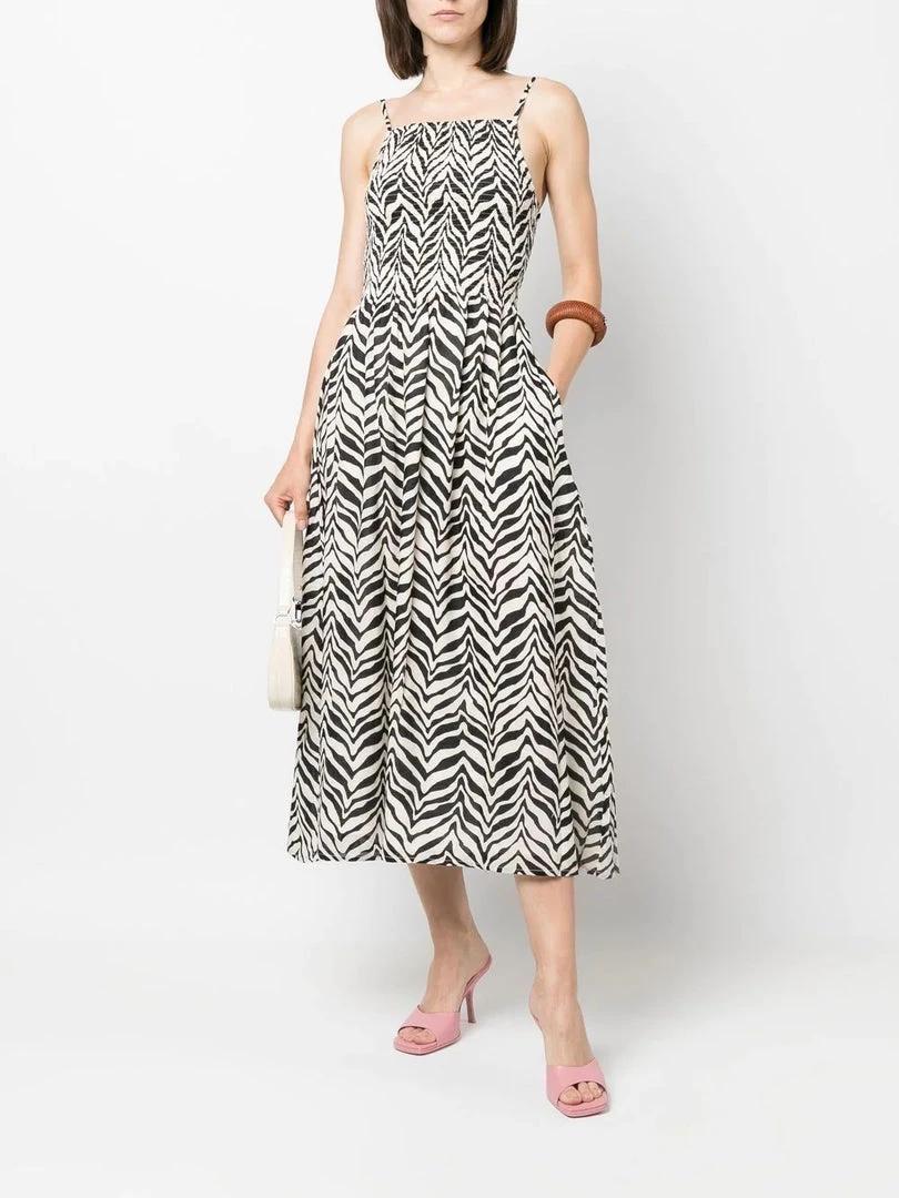 Faithfull The Brand Printed 'Nolie' Shirred Midi Dress Clothing 4 Faithfull The Brand Printed 'Nolie' Shirred Midi Dress Clothing