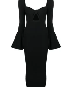 Self Portrait 'Ribbed Knit Bow Bust Midi Dress' New In