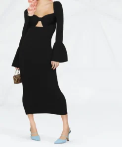 Self Portrait 'Ribbed Knit Bow Bust Midi Dress' New In