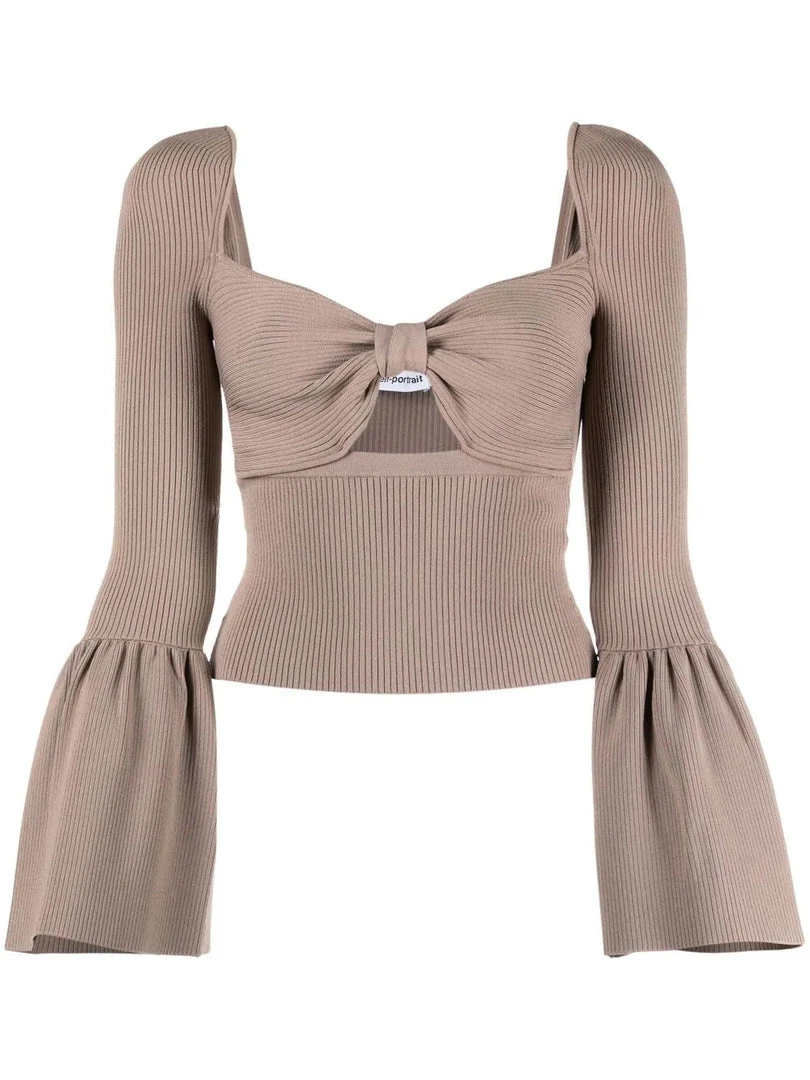 Self Portrait 'Ribbed Knit Bow Bust Top' New In 3 Self Portrait 'Ribbed Knit Bow Bust Top' New In