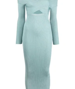 Self Portrait 'Ribbed Knit Crossover Bust Midi Dress'