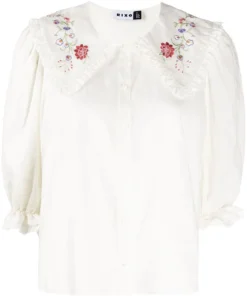 Rixo London 'Dallas' Embroidered Collar Shirt