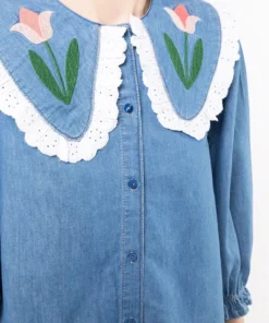 Rixo London Denim 'Davina' Tulip Embroidered Shirt