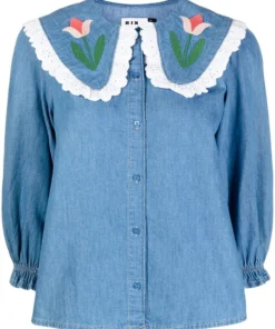 Rixo London Denim 'Davina' Tulip Embroidered Shirt