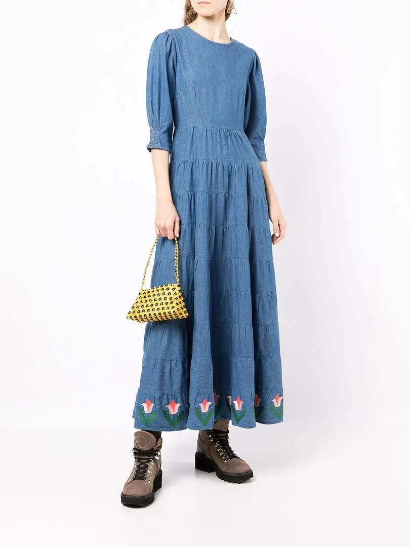 Rixo London ‘Kristen’ Tulip Embroidered Denim Midaxi Dress 4 Rixo London ‘Kristen’ Tulip Embroidered Denim Midaxi Dress