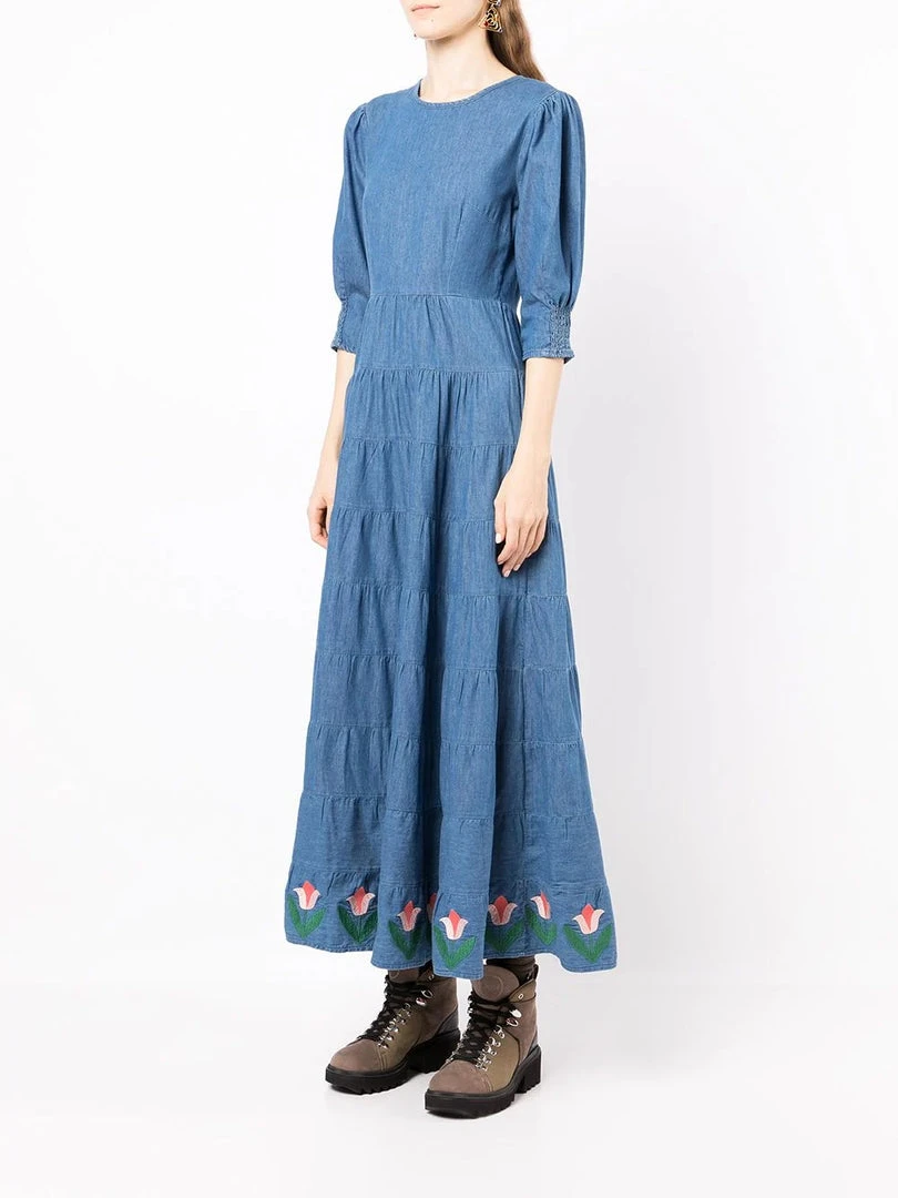 Rixo London ‘Kristen’ Tulip Embroidered Denim Midaxi Dress 5 Rixo London ‘Kristen’ Tulip Embroidered Denim Midaxi Dress