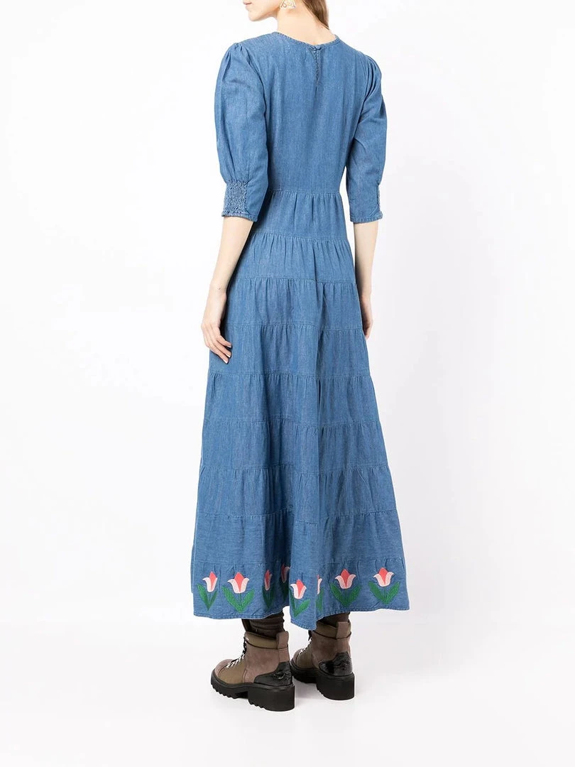 Rixo London ‘Kristen’ Tulip Embroidered Denim Midaxi Dress 6 Rixo London ‘Kristen’ Tulip Embroidered Denim Midaxi Dress