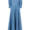 Rixo London ‘Kristen’ Tulip Embroidered Denim Midaxi Dress
