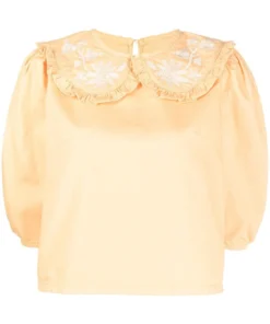 Rixo London 'Lianna' Embroidered Denim Blouse