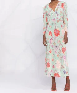 Rixo London 'Selma' Mint Peony Floral Midi Dress