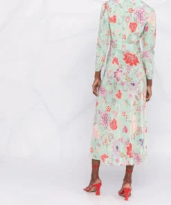 Rixo London 'Selma' Mint Peony Floral Midi Dress