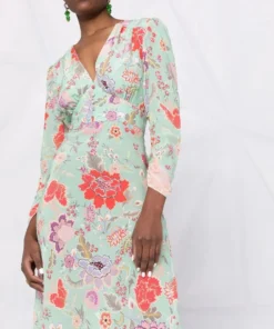 Rixo London 'Selma' Mint Peony Floral Midi Dress