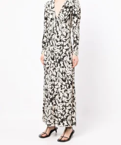 Rixo London Black ‘Selma’ Floral Palm Print Midi Dress