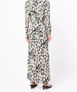 Rixo London Black ‘Selma’ Floral Palm Print Midi Dress