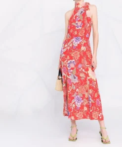 Rixo London 'Valerie' Neck Tie Floral Midi Dress