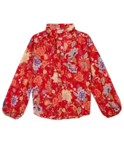 Rixo London 'Moss' Pussy Bow Peony Blouse