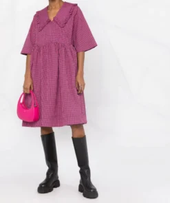 Ganni ‘Ruffled Collar Gingham Wrap Midi Dress’