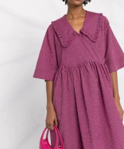Ganni ‘Ruffled Collar Gingham Wrap Midi Dress’ 38 Ganni ‘Ruffled Collar Gingham Wrap Midi Dress’