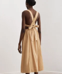 Sancia Beige ‘Mirella’ Back Tie Midi Dress Clothing