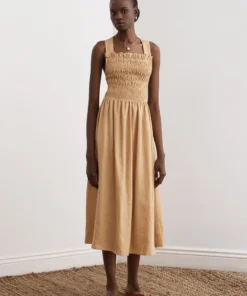 Sancia Beige ‘Mirella’ Back Tie Midi Dress Clothing