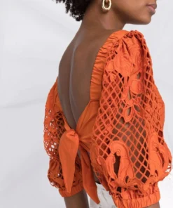 Self Portrait Orange ‘Embroidered Puff Sleeve Crop Top’ 10 Self Portrait Orange ‘Embroidered Puff Sleeve Crop Top’