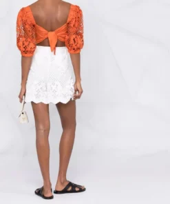 Self Portrait Orange ‘Embroidered Puff Sleeve Crop Top’ 11 Self Portrait Orange ‘Embroidered Puff Sleeve Crop Top’