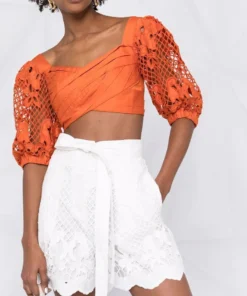 Self Portrait Orange ‘Embroidered Puff Sleeve Crop Top’ 12 Self Portrait Orange ‘Embroidered Puff Sleeve Crop Top’