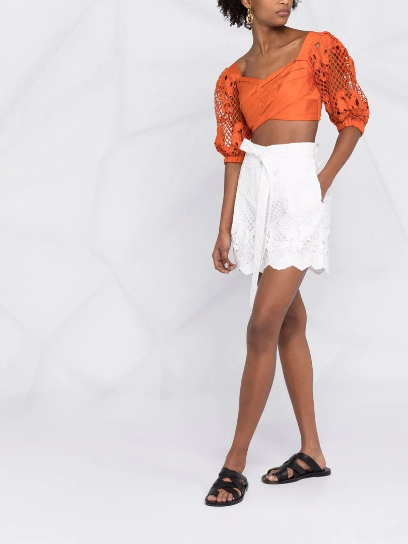 Self Portrait Orange ‘Embroidered Puff Sleeve Crop Top’ 8 Self Portrait Orange ‘Embroidered Puff Sleeve Crop Top’