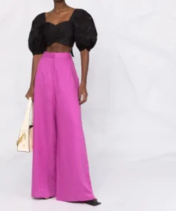 Self Portrait Black ‘Embroidered Puff Sleeve Crop Top’ Clothing