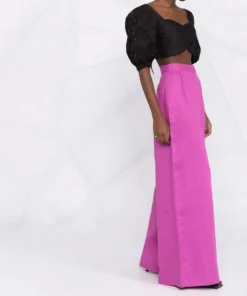 Self Portrait Black ‘Embroidered Puff Sleeve Crop Top’ Clothing