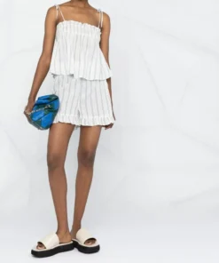Ganni 'Sheer Striped Frill Hem Shorts'