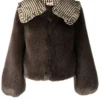 Shrimps 'Lara' Check Collar Faux Fur Jacket Clothing
