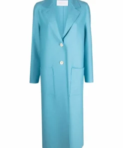 Harris Wharf London Clothing Blue 'Single Breasted Side Slit Long Midi Coat'