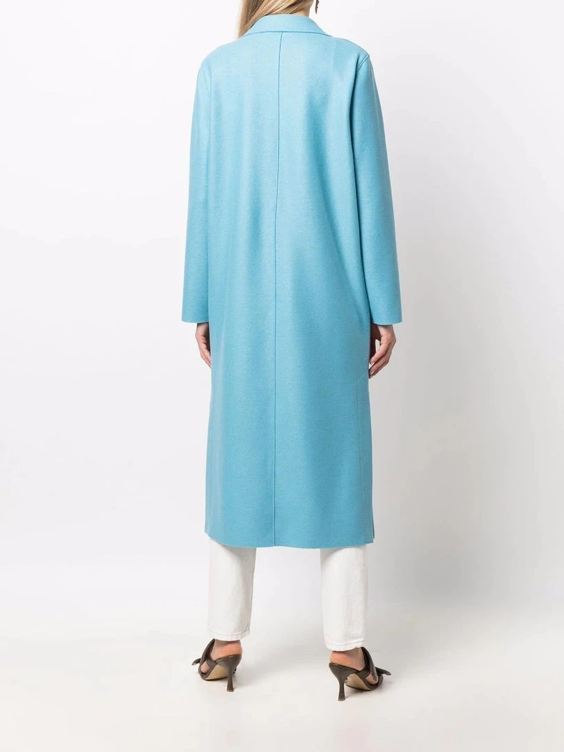 Harris Wharf London Clothing Blue 'Single Breasted Side Slit Long Midi Coat' 6 Harris Wharf London Clothing Blue 'Single Breasted Side Slit Long Midi Coat'
