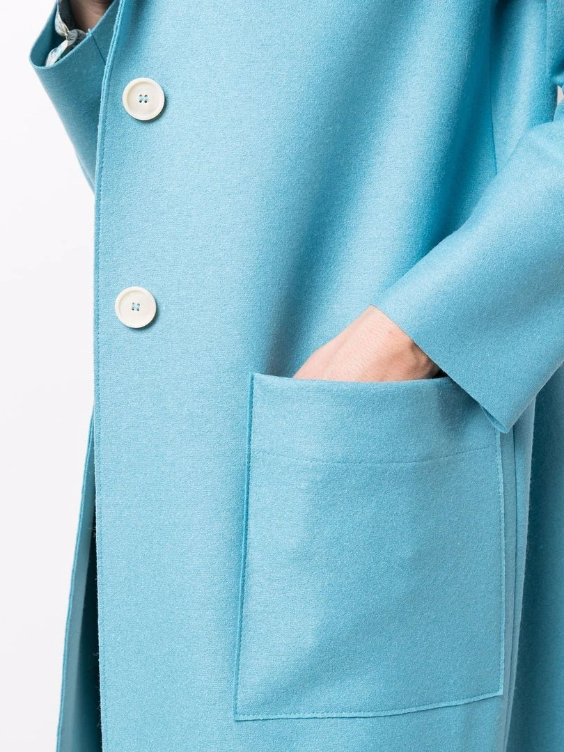 Harris Wharf London Clothing Blue 'Single Breasted Side Slit Long Midi Coat' 7 Harris Wharf London Clothing Blue 'Single Breasted Side Slit Long Midi Coat'