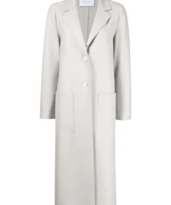 Harris Wharf London Clothing Light Grey 'Single Breasted Side Slit Long Midi Coat'