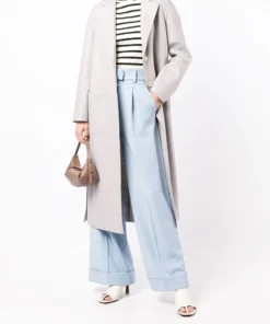 Harris Wharf London Clothing Light Grey 'Single Breasted Side Slit Long Midi Coat'