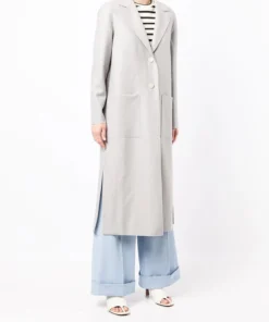 Harris Wharf London Clothing Light Grey 'Single Breasted Side Slit Long Midi Coat'