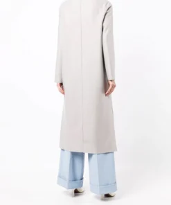 Harris Wharf London Clothing Light Grey 'Single Breasted Side Slit Long Midi Coat'