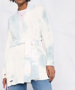 Golden Goose Clothing 'Slogan Belted Distressed Knit Cardigan'