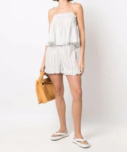 Ganni 'Striped Tie Up Strap Top'